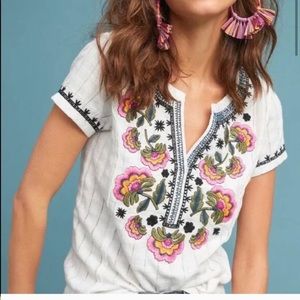 Anthropologie Akemi+Kin Dandelion Embroidered Tee